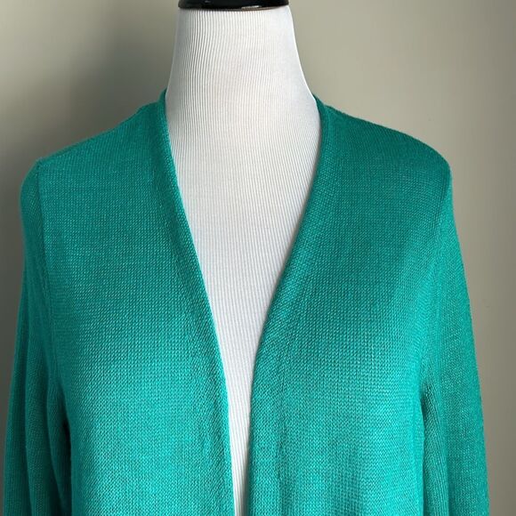 J. Jill Women’s Linen Blend Lightweight Green Open Front Long Cardigan  1X - Picture 4 of 9